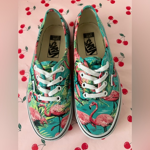 Vans Flamingo Print Shoes - Green and Pink - Picture 1 of 6
